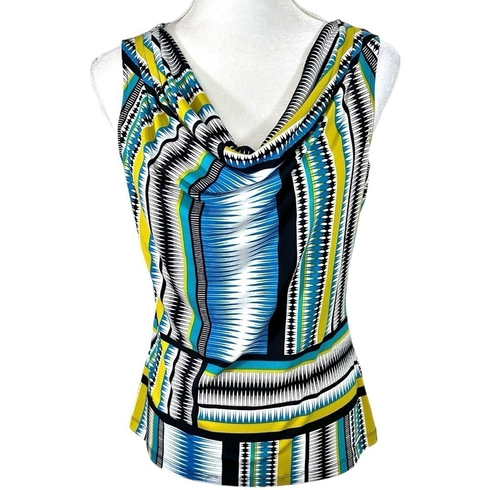 🌸Calvin Klein- Multi Stripe Swoop Neck Fitted Dressy Tank- Size M
